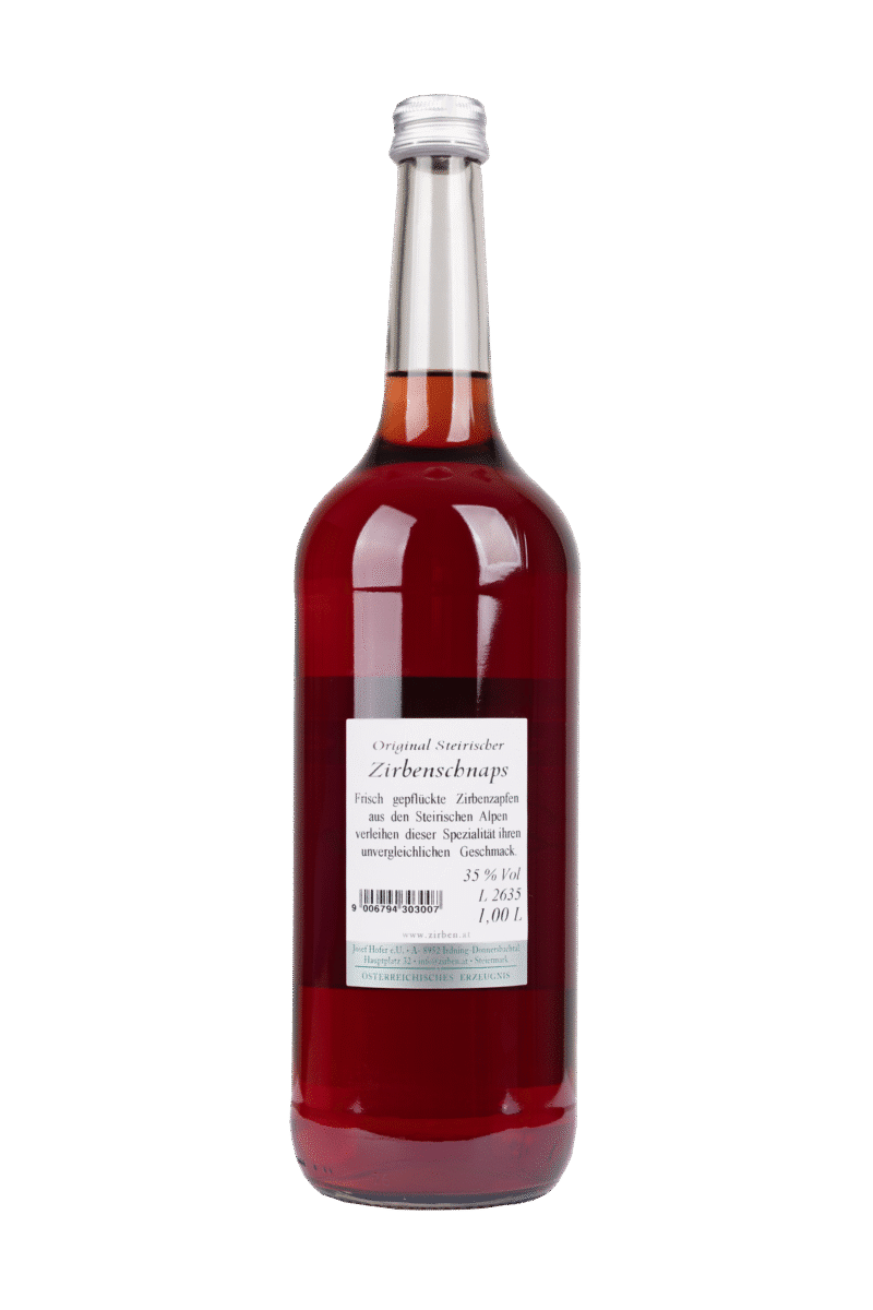 Zirbenschnaps 1 Liter Rücken